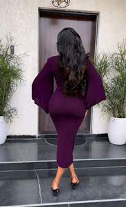 9962 nueva llegada elegante <span class=keywords><strong>Ba</strong></span> <span class=keywords><strong>Ing</strong></span> manga cuello en V Delgado de un solo paso vestidos de mujer para el trabajo de oficina Bodycon vestido de mujer Maxi vestido - Product Image 5