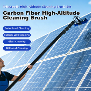 Brosse <span class=keywords><strong>de</strong></span> nettoyage alimentée par l'eau pour panneaux solaires, avec perche télescopique en fibre <span class=keywords><strong>de</strong></span> carbone et kit d'accessoires pour le nettoyage des fenêtres - Product Image 6