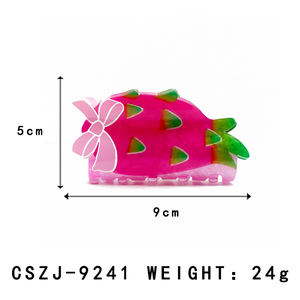 Clips en acrylique à fruits imprimés UV de style européen et américain, accessoires de cheveux rétro mignons pour femmes, vente en gros personnalisée. - Product Image 2