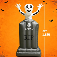 Décoration gonflable d'Halloween 1,8 m : Modèle fantôme de pierre tombale pour scène de cimetière, idéal pour pelouse extérieure, maison hantée, fête et décoration d'horreur
