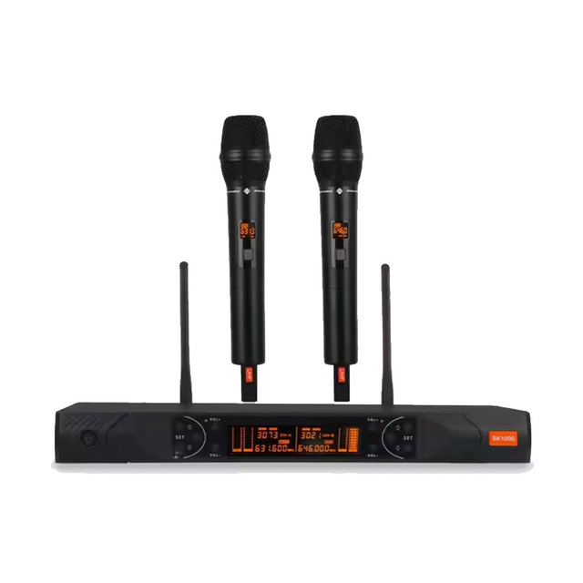 JGM Professional 2 Channel UHF Wireless Microphone System with LED Lights for Stage Campus Performance Concert KTV Karao