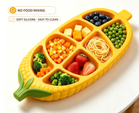 Assiette d'alimentation pour bébé en silicone personnalisée en forme de maïs, de qualité alimentaire, avec ventouse, compartimentée, pour enfants, vaisselle pour tout-petits, OEM ODM