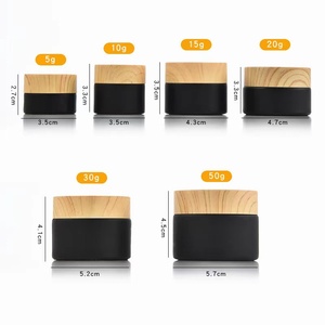 Bulk Wholesale 5-50g Refillable Frost Black Clear <b>Glass</b> Jars Wood Lids Empty Cosmetic Cream <b>Containers</b> - Product Image 3
