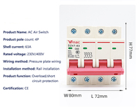 Mini disyuntores de circuito, interruptor de CA, precio bajo, tipo RCCB, protección 3P, 1P/2P/3P/4P, 230V, 400V, 6A-63A, V, cobre en miniatura