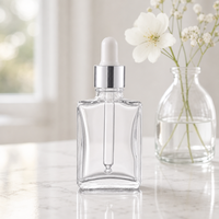 Flacon compte-gouttes carré en verre transparent rechargeable pour huiles essentielles, aromathérapie, parfum, liquide cosmétique