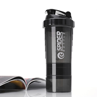 Bouteille shaker fitness 17oz/500ml sans BPA avec masse de lactosérum et stockage bouteille de potion de sport en cours d'exécution bouteille d'eau en plastique