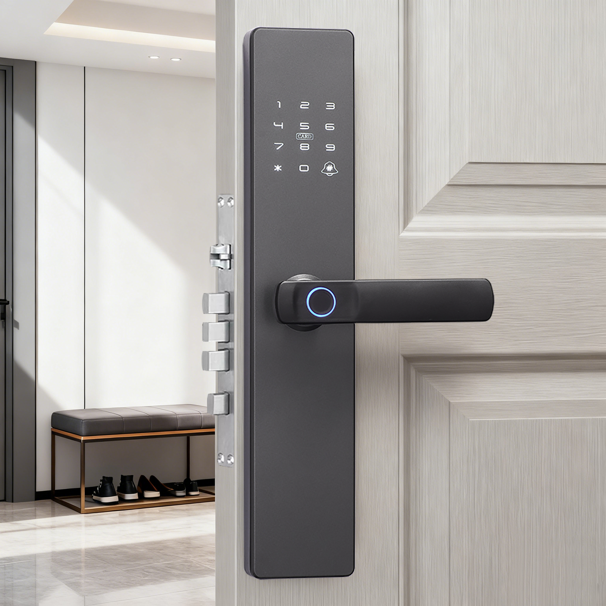 Wooden/Steel Door Lock Smart Digital Security 200 Fingerprint Storage Anti-Peep Keypad WiFi Remote Control Grade Security Homes