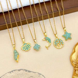 <b>Copper</b> Micro Paved Zircon Starfish Necklace Ocean Series Versatile Temperament Clavicle <b>Chain</b> For Women Trendy Jewelry - Product Image 3
