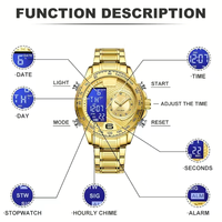 Montre à quartz lumineuse à la mode pour hommes 30M WR LED double affichage montre-bracelet analogique en acier inoxydable