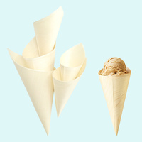 Compostable Wooden Food Cone Birch Wood Disposable Cone for Fried Food Popcorn Nut Snack Packaging