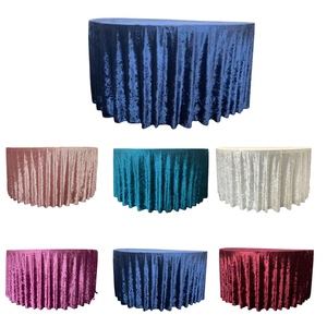 Wholesale High Quality 120" Navy Blue <strong>Green</strong> Crushed Velvet Round <strong>Tablecloth</strong> for Dining Wedding Party Events Decoration - Product Image 1