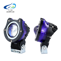 Projecteur de phare antibrouillard LED pour moto LELANPU, lentille de projecteur, anneau bleu ange, œil de démon rouge, double couleur, étanche IP67, projecteur pour ATV UTV