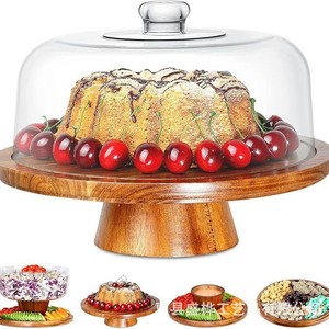 Plateau de présentation de gâteaux en bois, support rond pour desserts avec couvercle, pour fête d'anniversaire, usage domestique, 1 pièce, couleur unie - Product Image 5
