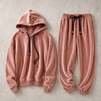 Ensemble 2 pièces pour femmes, pantalon et sweat à capuche ample en velours uni, style streetwear, été, avec logo personnalisé