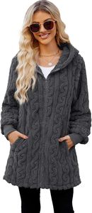 Veste à capuche zippée <span class=keywords><strong>en</strong></span> polaire unie pour <span class=keywords><strong>femme</strong></span> avec poches, <span class=keywords><strong>manteau</strong></span> long et chaud <span class=keywords><strong>en</strong></span> <span class=keywords><strong>sherpa</strong></span> duveteux style teddy, coupe oversize - Product Image 2