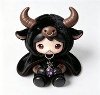 Figurine Magique du Zodiaque Taureau Personnalisée OEM en PVC et ABS avec Cape en Peluche Douce et Moelleuse, Jouet d'Art de Collection Constellation en Boîte Mystère