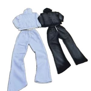 Ensemble de survêtement vintage personnalisé pour homme avec sweat à capuche zippé délavé à l'acide et pantalon de survêtement coupe droite évasé, coupe ample, coupe-vent, pour la gym - Product Image 1