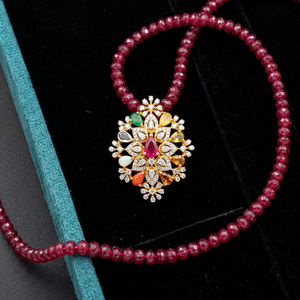 Collier de perles de rubis avec pendentif en or 14 carats, forme de fleur, pierres précieuses multicolores, bijoux fins faits à la main, coffret cadeau de luxe - Product Image 1