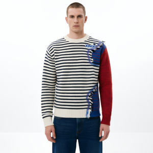 Suéter Personalizado de Invierno, Estilo Vintage, a Rayas, de Manga Larga, Talla Grande para Hombre, Cuello Redondo, con Parche Gráfico, Suéter Corto de Punto - Product Image 1