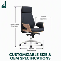 Chaise de bureau à dossier haut en cuir PU noir avec accoudoirs en bois courbé et fonction d'inclinaison pour directeur, PDG, bureau commercial, espace de coworking