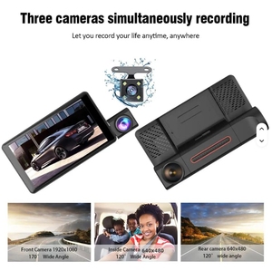 Caméra embarquée 3 objectifs 4 pouces 3 canaux 3 caméras DVR de voiture avant intérieur arrière Full HD 1080p Vidéo Boîte noire Vision nocturne - Product Image 6
