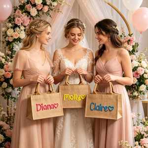 Sac fourre-tout en toile de jute avec nom tissé en coton, sac de plage en jute personnalisé avec monogramme, cadeau pour demoiselle d'honneur, cadeaux de mariage - Product Image 3