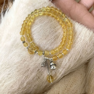 Yellow <b>Crystal</b> S925 Silver Lucky Cat Charm Bracelet For Women Everyday Wear Vintage Design Auspicious Jewelry - Product Image 3