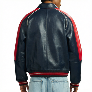 Veste de baseball en cuir pour homme, style varsity, color block, fermeture éclair, coupe classique, vêtement d'extérieur - Product Image 1