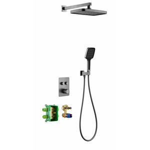 Modern Brass Black Constant Temperature Concealed Shower with 2 Function Rainforest Bathroom Shower Set - Product Image 5