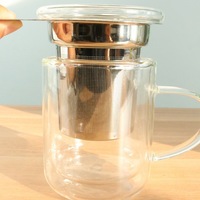 Tasse à thé en verre borosilicaté transparent personnalisé avec couvercle et infuseur en acier inoxydable