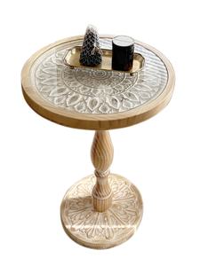 <span class=keywords><strong>Table</strong></span> basse d'angle médiévale rétro en bois massif Design moderne avec sculpture sur verre sculpté <span class=keywords><strong>Table</strong></span> d'appoint décontractée - Product Image 5