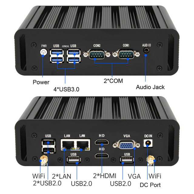 Hot Selling Mini PC Intel I5-7200U Win11Pro 16+256G Industrial Fanless Industrial Mini PC with DC RJ45 LAN HDM-I VGA RS232 RS485
