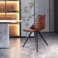 [Simili cuir huilé jaune importé] Chaise de salle à manger en cuir véritable avec structure métallique, style américain haut de gamme, chaise moderne et simple