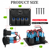 Interrupteur à bascule 4 voies avec panneau USB étanche 12V pour bateau, panneau en aluminium avec voltmètre USB 3.1A et prise allume-cigare