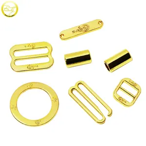 Custom Engraved Logo Clasp Ring Sliders Gold Plated Swimbeach Hardware Buckle Sets Metal Bikini Accessory