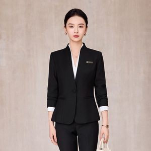 Women's Suit Set Gray Polyester Office Lady Anti-Wrinkle Full Sleeve Autumn Wear - Product Image 3