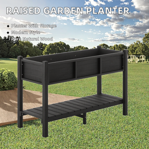 Jardinière surélevée en bois noir avec étagère de rangement pour patio extérieur - Product Image 2