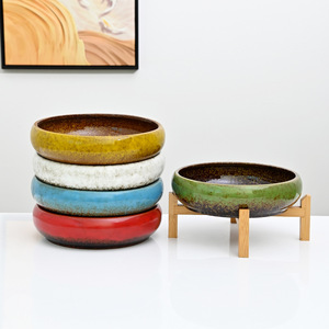 Pots en céramique créatifs et colorés à glaçure changeante avec plateau en bambou pour la décoration intérieure de bureau - Product Image 4