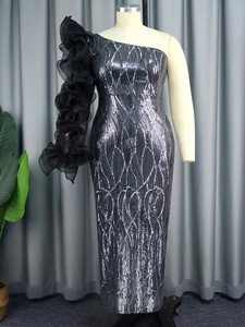 Robe de <span class=keywords><strong>soir</strong></span>ée élégante à volants pour femme, à une épaule, à manches longues, à paillettes - Product Image 4