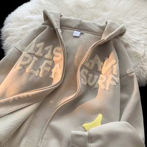 Sudadera con capucha y cremallera completa para hombre, con estampado puff, personalizada, al por mayor, con diseño de logotipo, de forro polar, para fitness y uso casual - Product Image 4