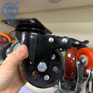 WBD antike Vintage ganz schwarz Metall Gusseisen Lenk rolle Platte 2 Zoll rustikale Möbel Rad Nachlauf - Product Image 3