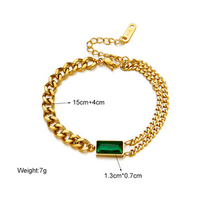 European American Style Geometric Chain Bracelet Gold Color Green Stone Bezel Setting Gift Jewelry B430 - Product Image 4