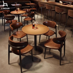 Ensemble de table et de chaises de bar vintage en bois massif américain, design moderne pour une utilisation commerciale claire dans les restaurants ST005 - Product Image 1