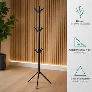 Porte-manteau en forme d'arbre, 9 crochets, 162 cm, métal noir, support gain de place - Product Image 4