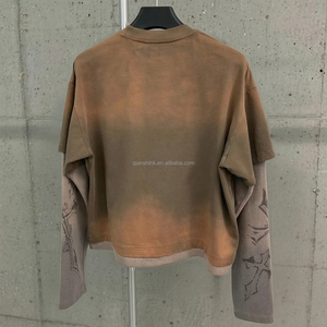 เสื้อยืดโอเวอร์ไซส์แขนยาวสองชั้นปักลายน้ำหนักเบาซักได้ตามต้องการ - Product Image 2