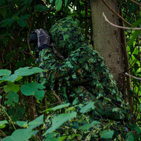Costume de tireur d'élite camouflage vert uni Poncho Ghillie tactique extérieur respirant pour la chasse d'hiver Ensemble de printemps avec aveugle et Ghillie