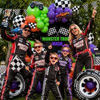 Kit d'arche de ballons Monster Truck avec roues, ballons en aluminium et découpes de camions pour la décoration de fête d'anniversaire sur le thème des voitures de course pour garçons