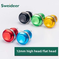 Mini interrupteurs à bouton-poussoir à réinitialisation automatique de 12MM Tête haute Point métallique Couleur de soudage Oxyde d'aluminium-Noir Rouge Jaune Vert Bleu