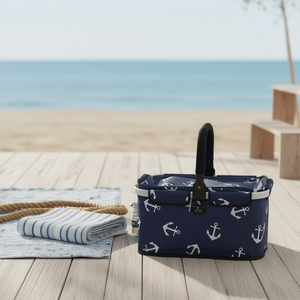Cesta de Compras Plegable Falko con Estampado de Ancla Azul Marino para Comestibles y Viajes - Product Image 3