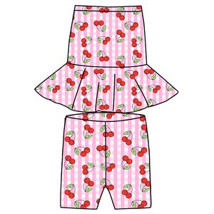 OEM/ODM Conjunto de Falda con Volantes y Pantalones Cortos Ajustados para Bebés Niñas, Top sin Mangas de Bambú/Algodón Orgánico con Estampado Personalizado, Estilo Casual, Gran Venta, Hawái - Product Image 6